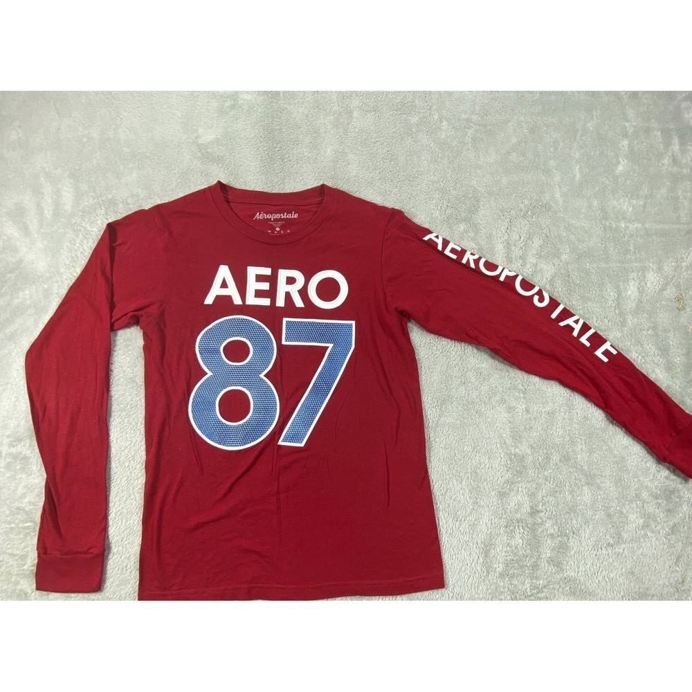 Aeropostale Shirt Mens Medium Red Aero 87 Graphic Cotton Long Sleeve Crew Neck